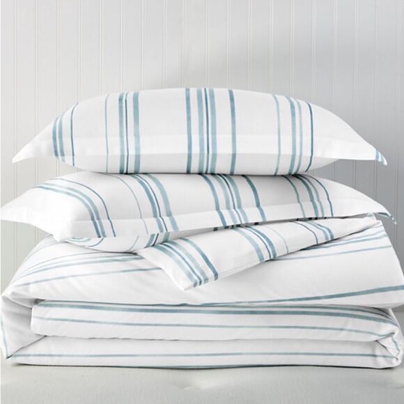 Sky Bristol Stripes Full/ Queen Duvet Set with 2 Standard Shams - Picture 2 of 9